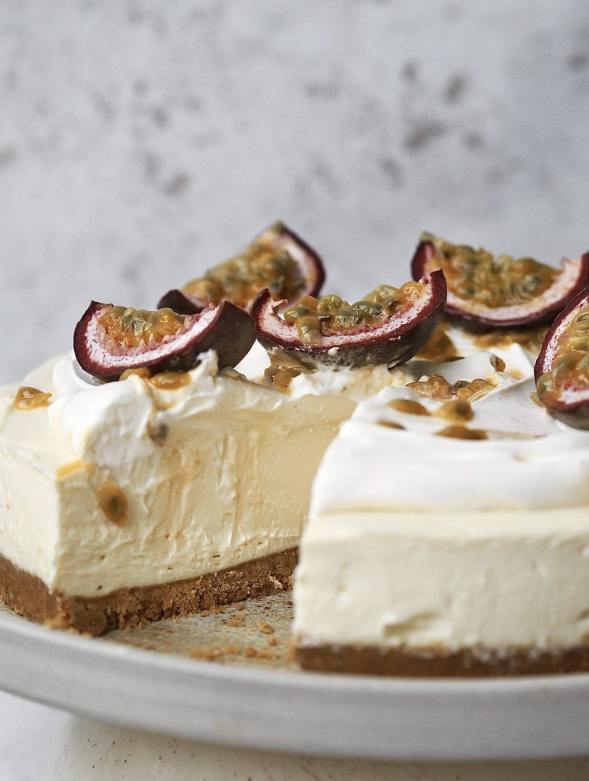 Cheesecake on a plate with fruit topping