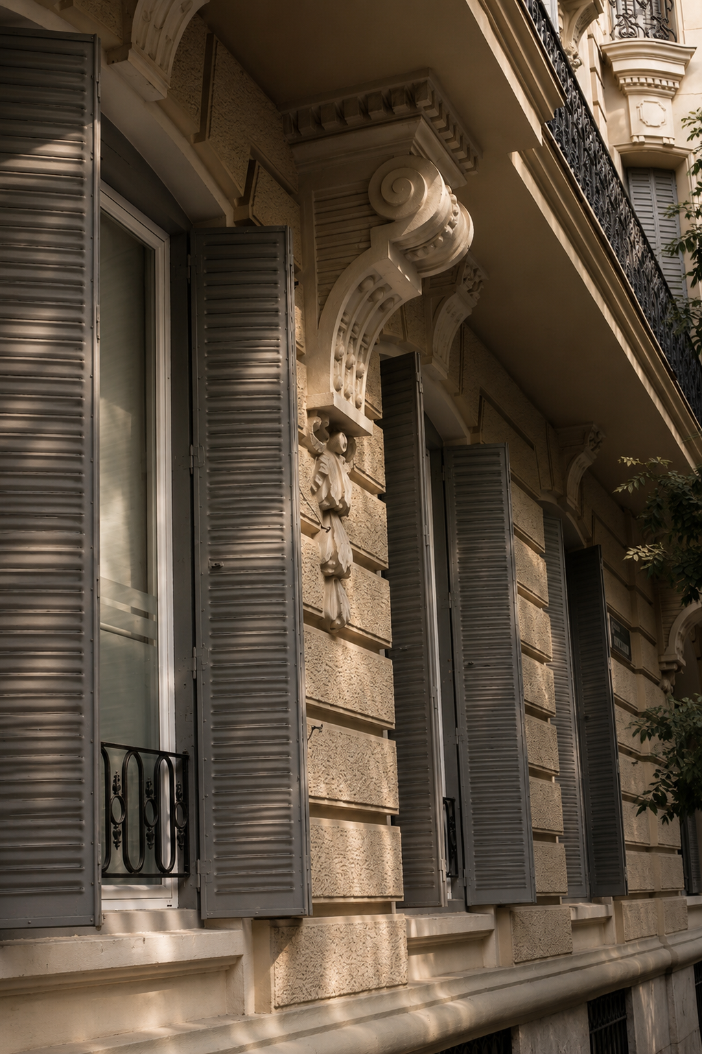 Classic architecture facade with shutters