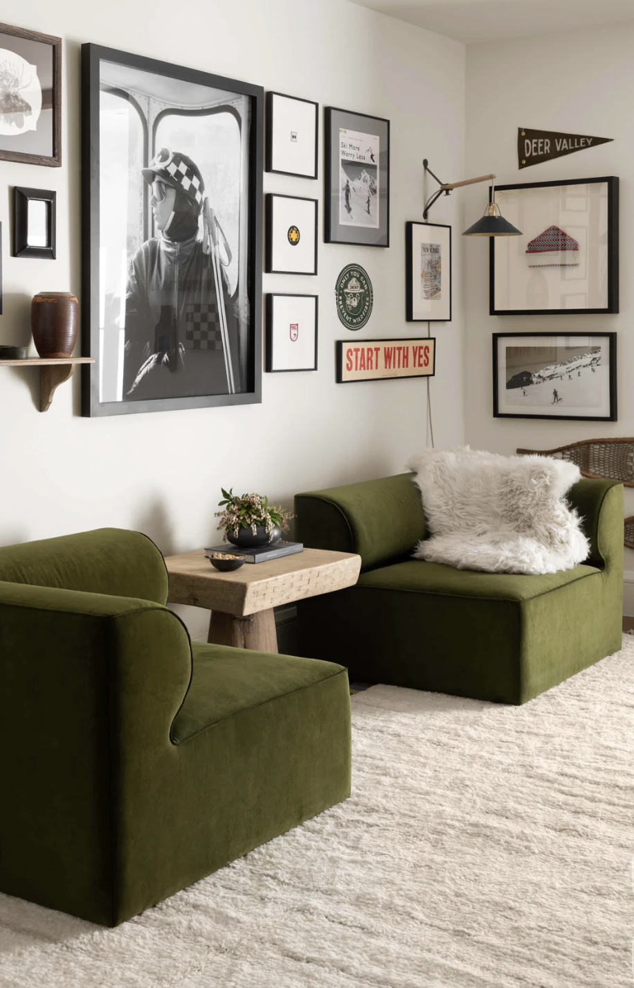 Interior design living room with framed wall gallery